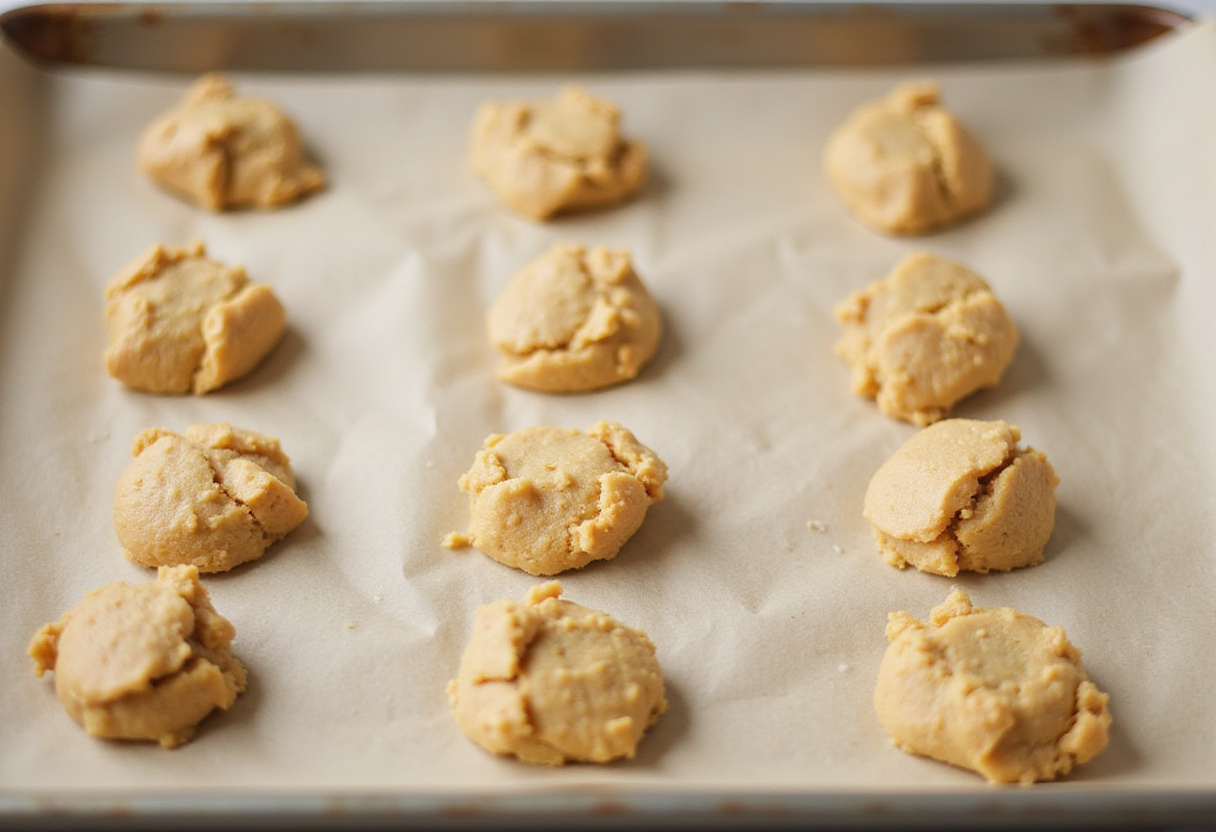 Chocolate Chip Cookies 12 Cookie dough balls on a baking sheet ready for baking chocolate chip cookies.