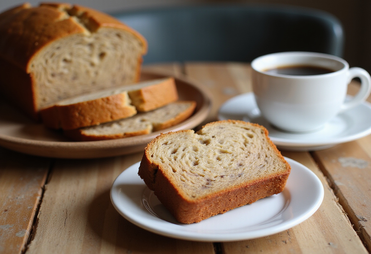 Classic Banana Bread 8 Delicious slice of homemade classic banana bread with coffee.