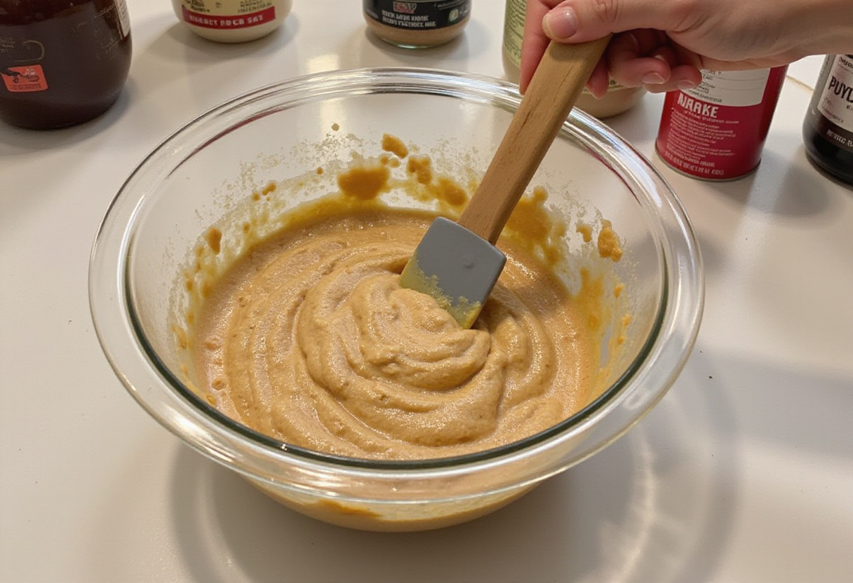 Classic Banana Bread 10 Mixing banana bread batter in a bowl with a spatula.