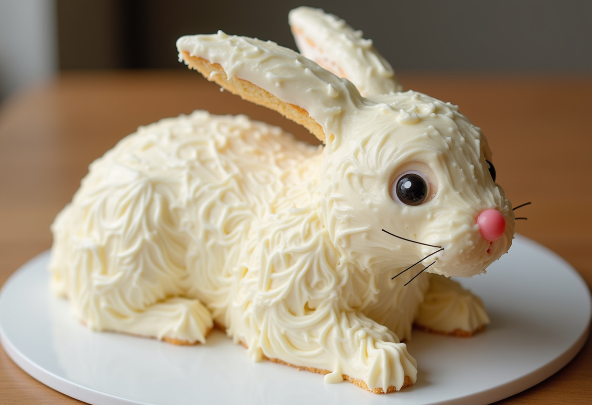 Assembling and frosting the Easter Bunny Cake body and head.
