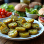 Crisp and tangy Delicious Pickles served with sandwiches and fresh vegetables.