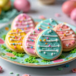 Easy Easter Egg Sugar Cookies 13 Decorated Easter egg sugar cookies with colorful icing and sprinkles.