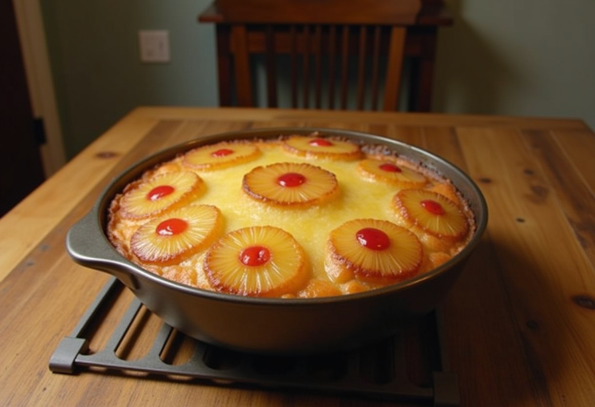 Delicious, freshly baked Easy Pineapple Casserole ready to be served.