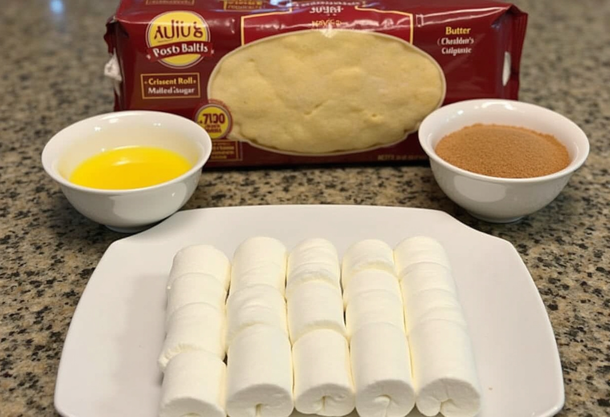 Ingredients prepared for making Easy Resurrection Rolls including crescent roll dough and marshmallows.