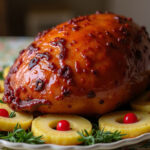Glazed Ham for Easter Dinner 13 Finished Glazed Ham with pineapple and cherry garnish for Easter Dinner.