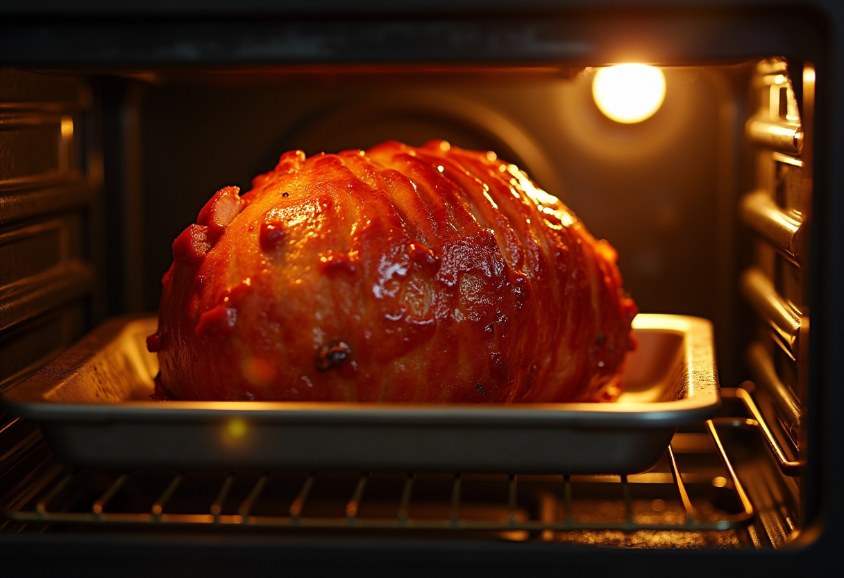 Glazed Ham for Easter Dinner 12 Glazed Ham baking in the oven, caramelizing for Easter Dinner.