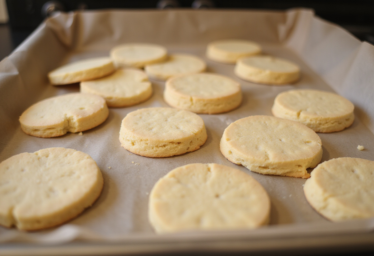 Homemade Buttermilk Biscuits 12 Biscuit rounds on a baking sheet ready to bake homemade buttermilk biscuits.