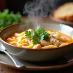 Homemade Chicken Noodle Soup 13 Finished Homemade Chicken Noodle Soup with fresh parsley garnish, ready to serve.