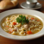 Homemade Chicken Noodle Soup Recipe 13 Finished Homemade Chicken Noodle Soup with fresh parsley garnish, ready to serve.