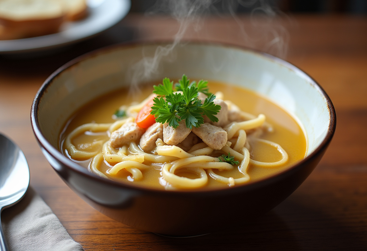 Homemade Chicken Noodle Soup Recipe 8 Finished Homemade Chicken Noodle Soup with fresh parsley garnish, ready to serve