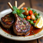 Delicious Lamb Chops with Mint and a Twist served with vegetables.