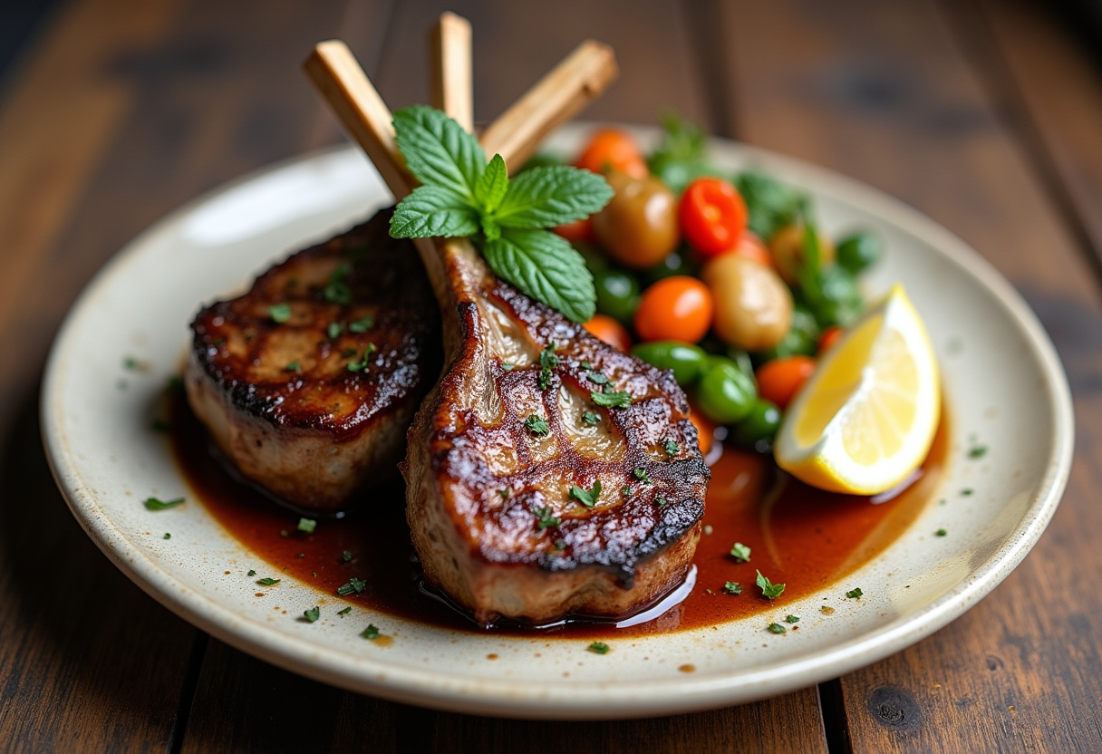 Delicious Lamb Chops with Mint and a Twist served with vegetables.