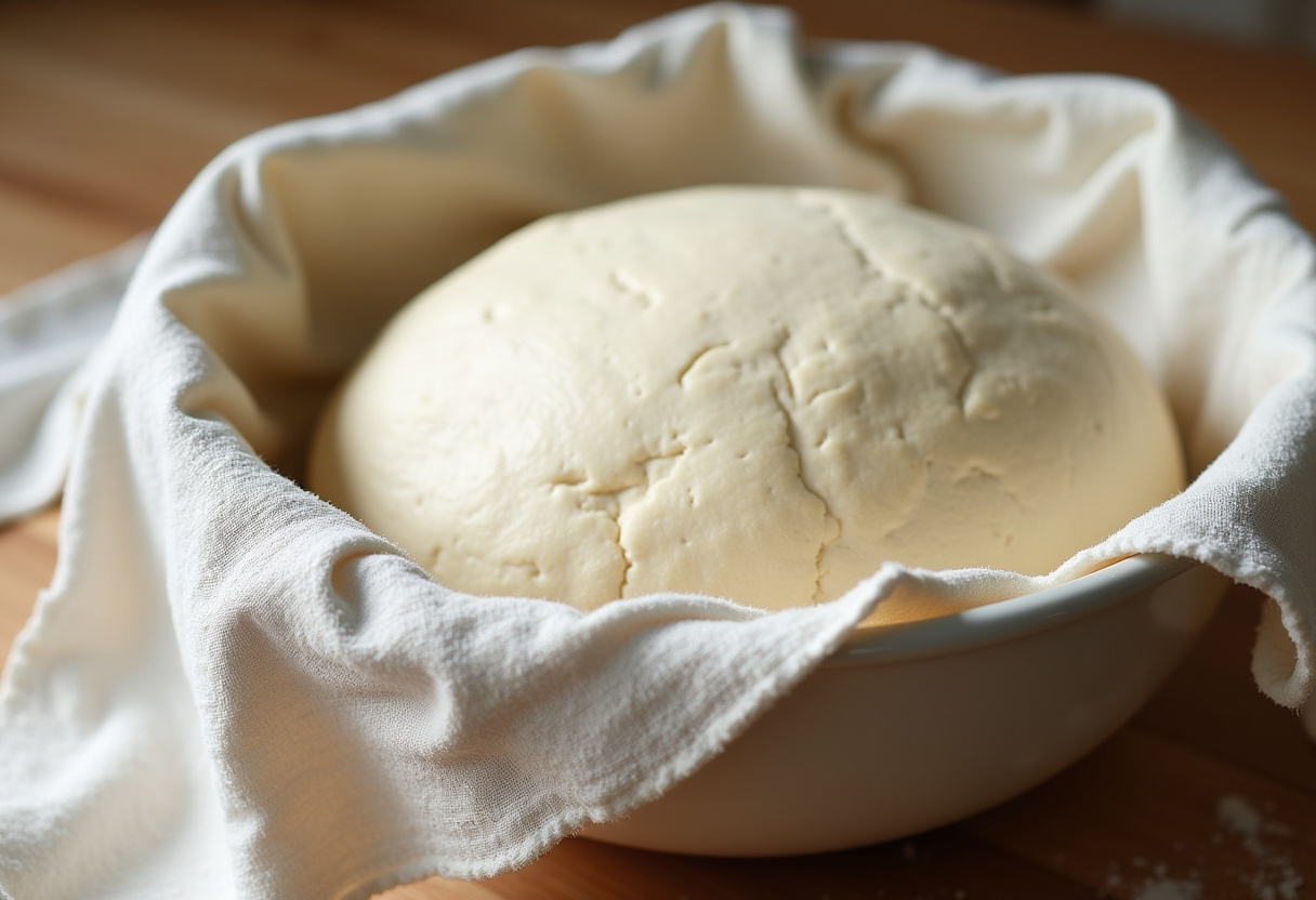 Dough rising in a bowl for making Quick Hot Cross Buns.