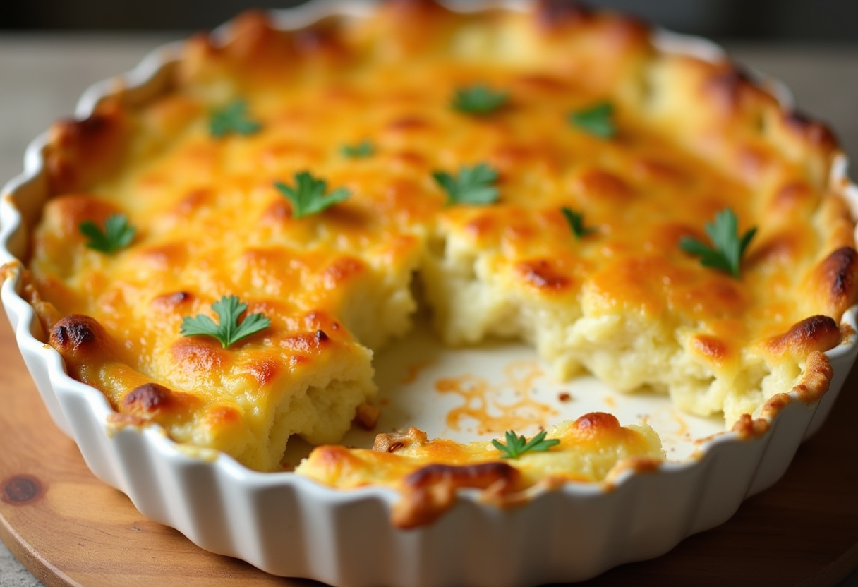 Golden-brown Quick Scalloped Potatoes with melted cheese, perfect for a side dish.