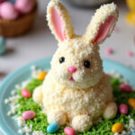 Finished Traditional Easter Bunny Cake decorated for Easter.