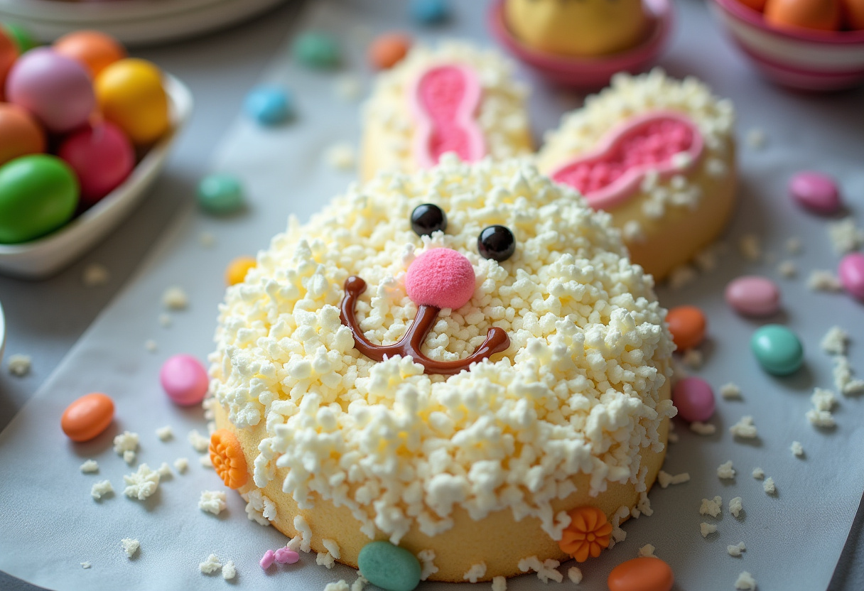 Finished Traditional Easter Bunny Cake decorated for Easter.